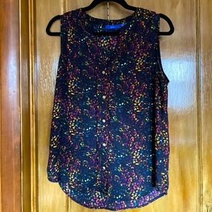 Black colorful print sleeveless top Size Small
